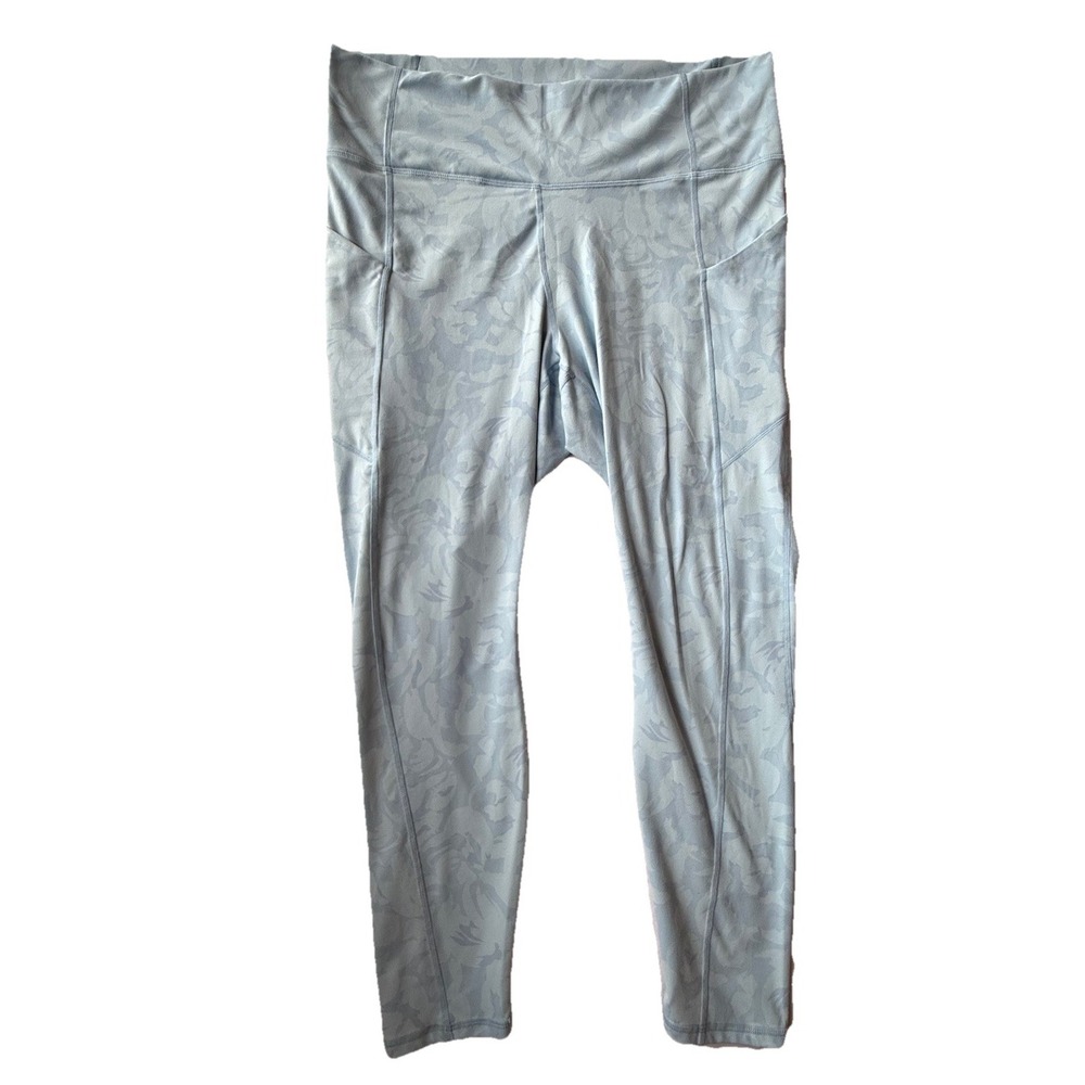 Fabletics PureLuxe Floral Jacquard Leggings 1X‎ Blue High Rise Pocket